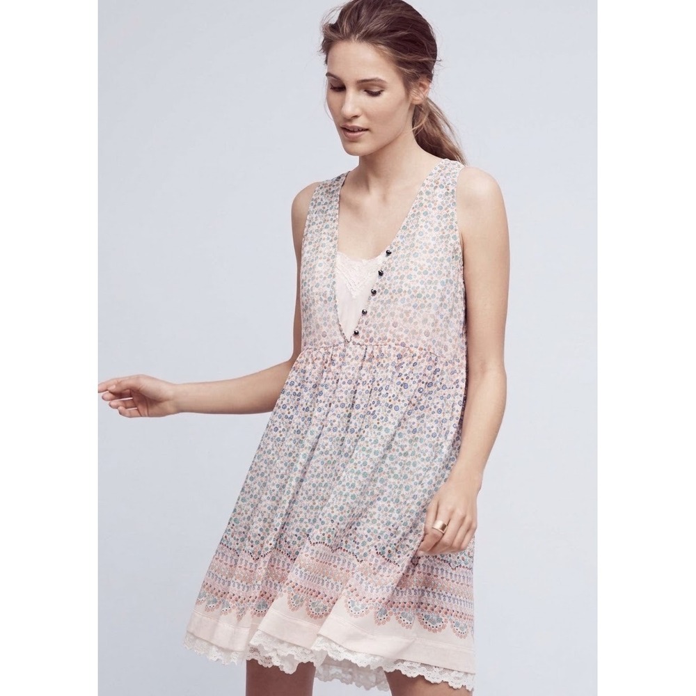 Maeve Anthropologie Boho Cottagecore Floral Sheer Babydoll Mini Dress Medium